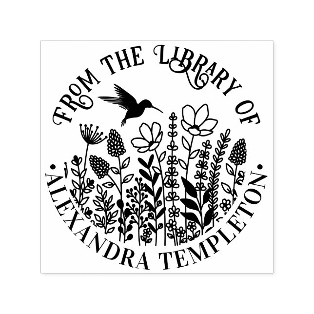 Wildblumen und Hummingbird Library Book Name #1P Permastempel (Design)