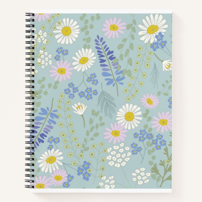 Wildblumen und Kariertes SpiralNotebook Notizbuch (Vorderseite)