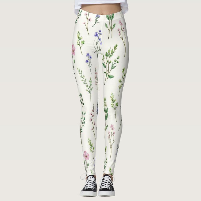 Wildblumen und Kräuter Nahtloses Muster Leggings (Vorderseite)