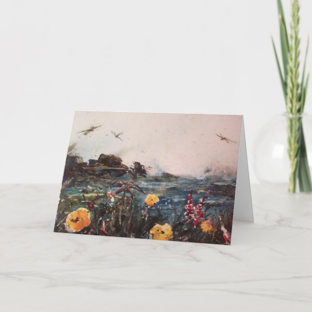 Wildblumen-und Libellen-feine Kunst-Gruß-Karte Karte (Vorderseite)