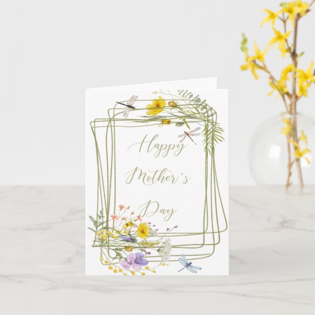 Wildblumen und Libellen Muttertag Karte (Gelbe Blume)