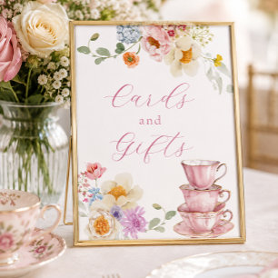 Wildblumen- und rosa Teetassen-Karten und Geschenk Poster