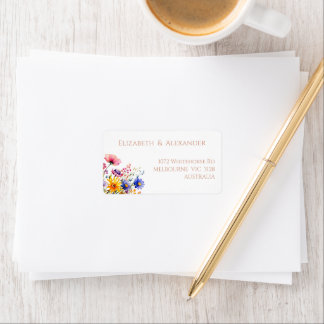 Wildblumen und Rose - Gold-Text Adressaufkleber