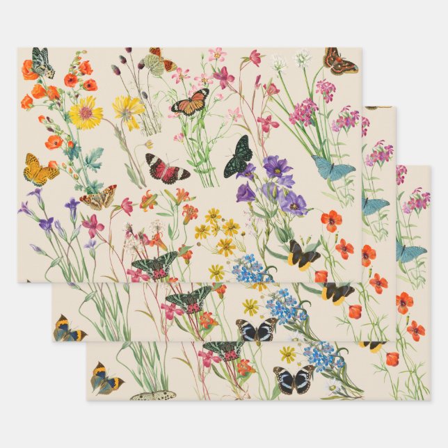 Wildblumen und Schmetterlinge Blumengarten Geschenkpapier Set (Set)