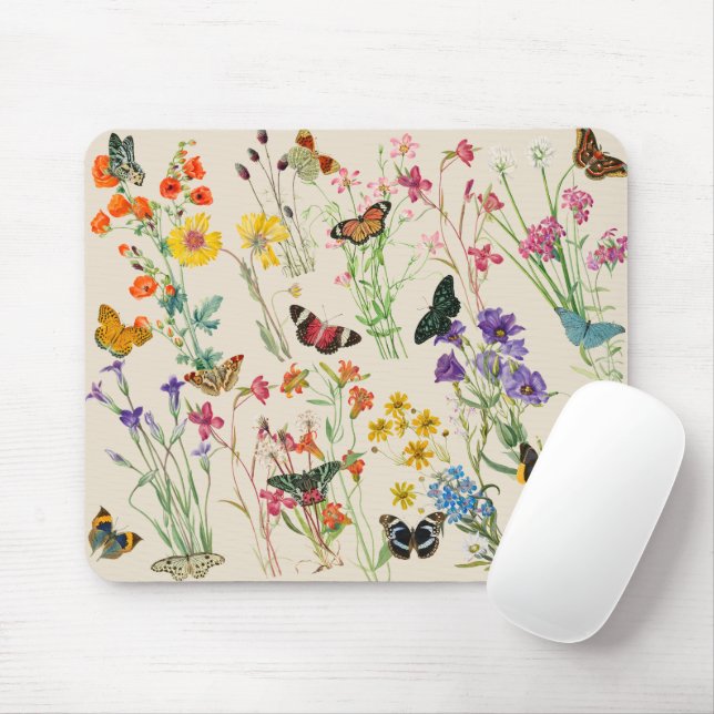 Wildblumen und Schmetterlinge Blumengarten Mousepad (Mit Mouse)