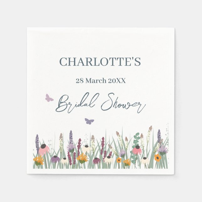 Wildblumen und Schmetterlinge Brautparty Party Serviette (Vorderseite)