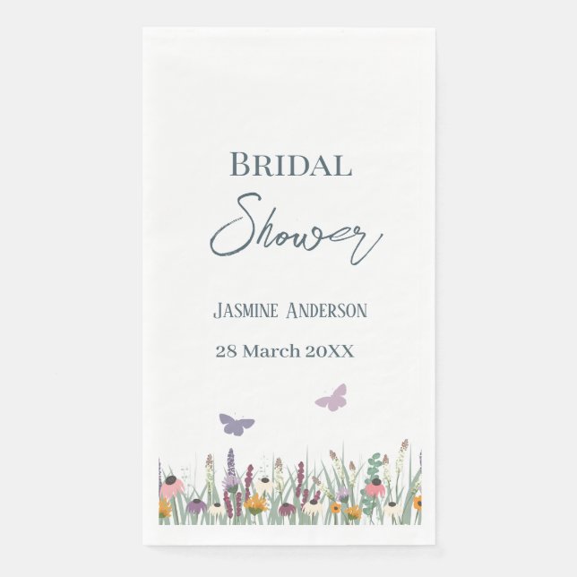 Wildblumen und Schmetterlinge Brautparty Party Serviette (Vorderseite)