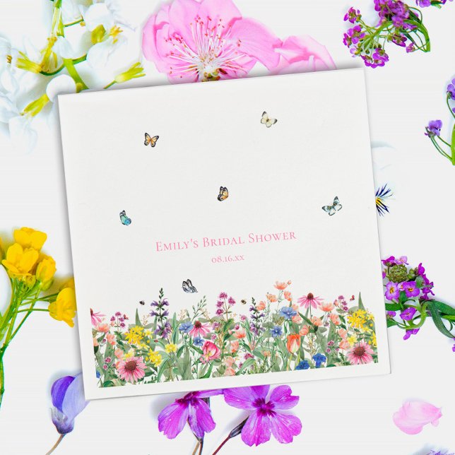 Wildblumen und Schmetterlinge Brautparty Serviette (Von Creator hochgeladen)