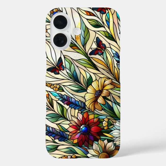 Wildblumen und Schmetterlinge für die Hartglaskons Case-Mate iPhone Hülle (Rückseite)