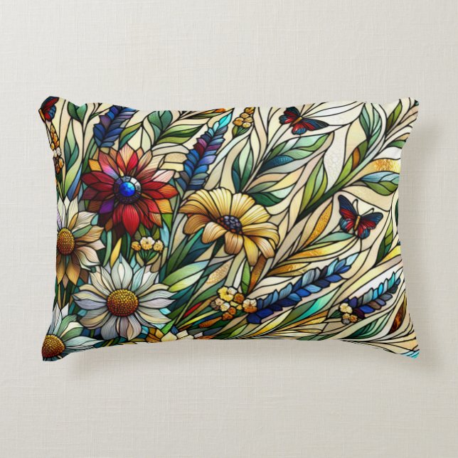 Wildblumen und Schmetterlinge für die Hartglaskons Dekokissen (Vorderseite)