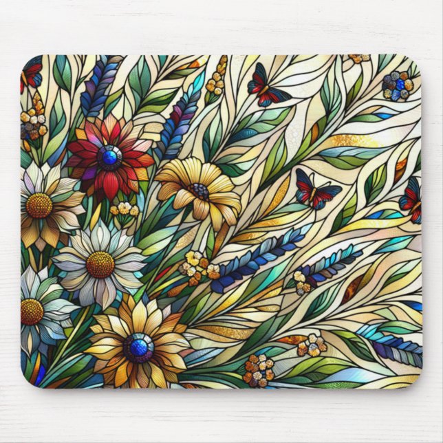 Wildblumen und Schmetterlinge für die Hartglaskons Mousepad (Vorne)