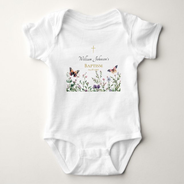 Wildblumen und Schmetterlinge Orthodoxe Taufe Baby Strampler (Vorderseite)