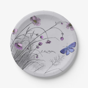 Wildblumen und Schmetterlinge Pappteller