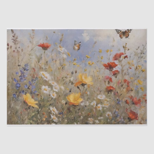 Wildblumen und Schmetterlinge Seidenpapier (Vorderseite)