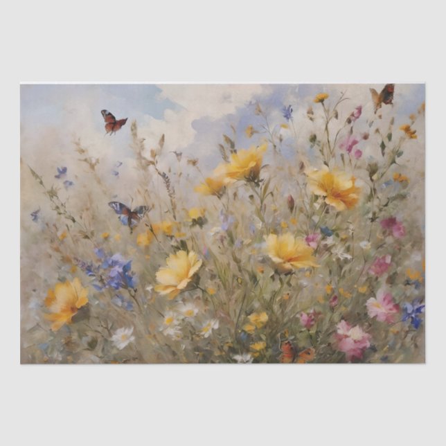 Wildblumen und Schmetterlinge Seidenpapier (Vorderseite)