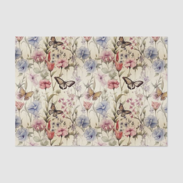 Wildblumen und Schmetterlinge Seidenpapier (Vorderseite)