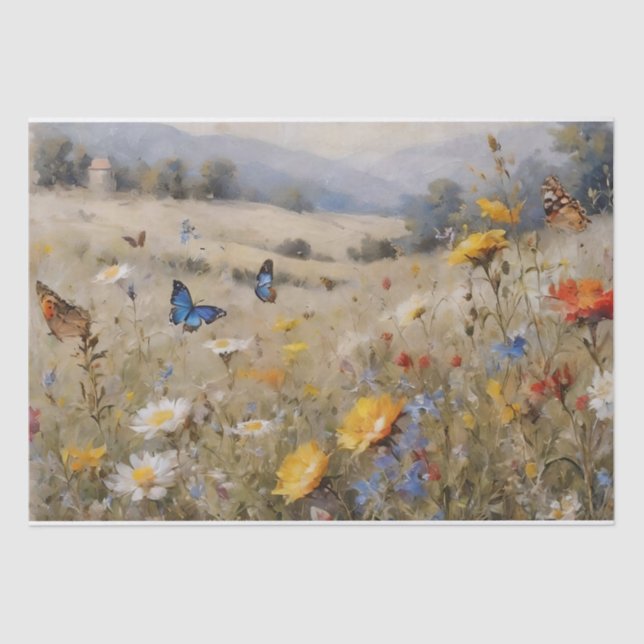 Wildblumen und Schmetterlinge Seidenpapier (Vorderseite)