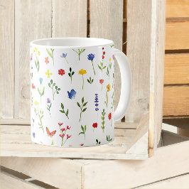 Wildblumen und Schmetterlinge Wasserfarben-Muster Kaffeetasse