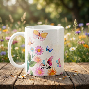 Wildblumen- und Schmetterlings-Kaffeetasse Vintage Kaffeetasse