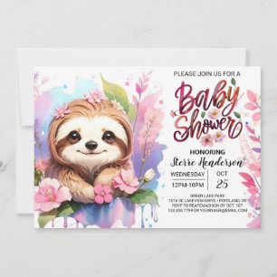 Wildblumen und Sloth Baby Dusche Einladung
