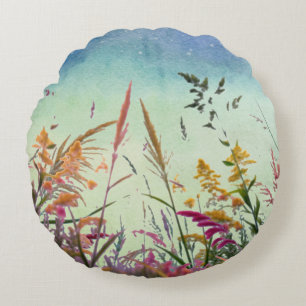 Wildblumen und Stars Rundes Kissen