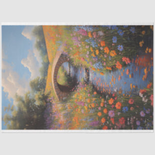 Wildblumen und Steinbrücke Fine Art Découpage Seidenpapier