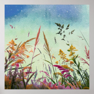 Wildblumen und Sterne Poster