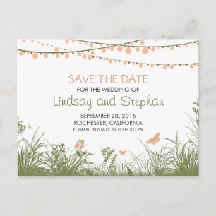 Wildblumen und String-Lichter Save the Date Postka Ankündigungspostkarte