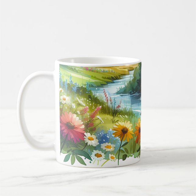 Wildblumen und Strom im Frühlingstal Kaffeetasse (Links)