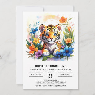 Wildblumen und Tigerjunge zum Geburtstag Einladung