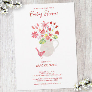 Wildblumen- und Vogel-Aquarell-Baby-Party-Einladun Einladung