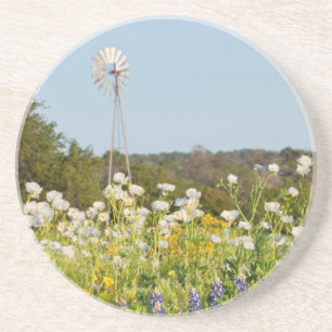 Wildblumen und Windmühle im Land der Texas-Hügel Sandstein Untersetzer