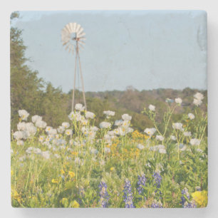 Wildblumen und Windmühle in Texas Hill Country Steinuntersetzer