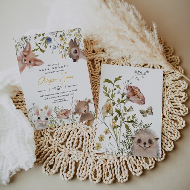 Wildblumen und Woodland Animals Kinderdusche Einladung (Von Creator hochgeladen)