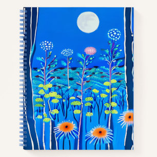 Wildblumen unter einem Vollmond-Journal Notizbuch