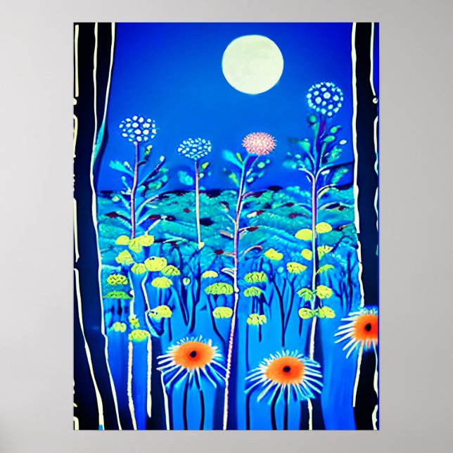 Wildblumen unter Vollmond Poster (Vorne)