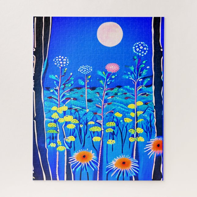 Wildblumen unter Vollmond Puzzle (Vertikal)