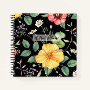 Wildblumen Vintag Zeichnend / Mitternacht Notizbuch