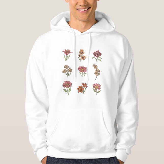 Wildblumen Vintage Blume Botanische Hoodie (Vorderseite)