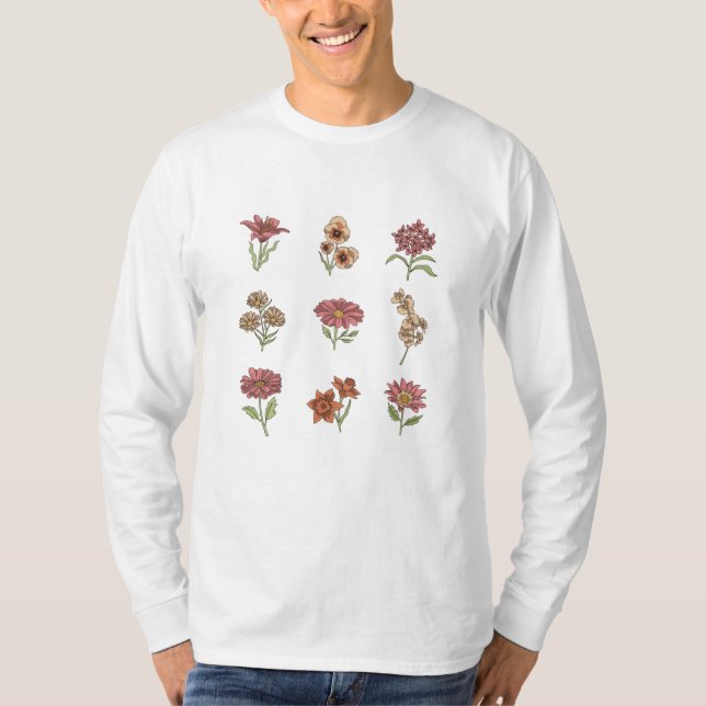 Wildblumen Vintage Blume Botanische T-Shirt (Vorderseite)