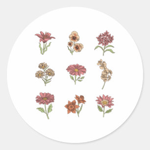 Wildblumen Vintage Blumen Botanisch Runder Aufkleber