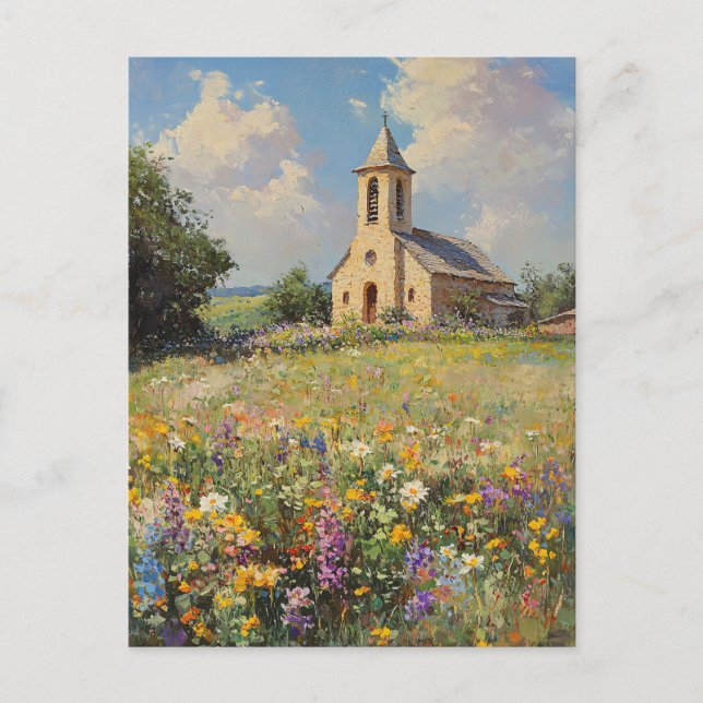 Wildblumen Vintage Kirche Postkarte (Vorderseite)