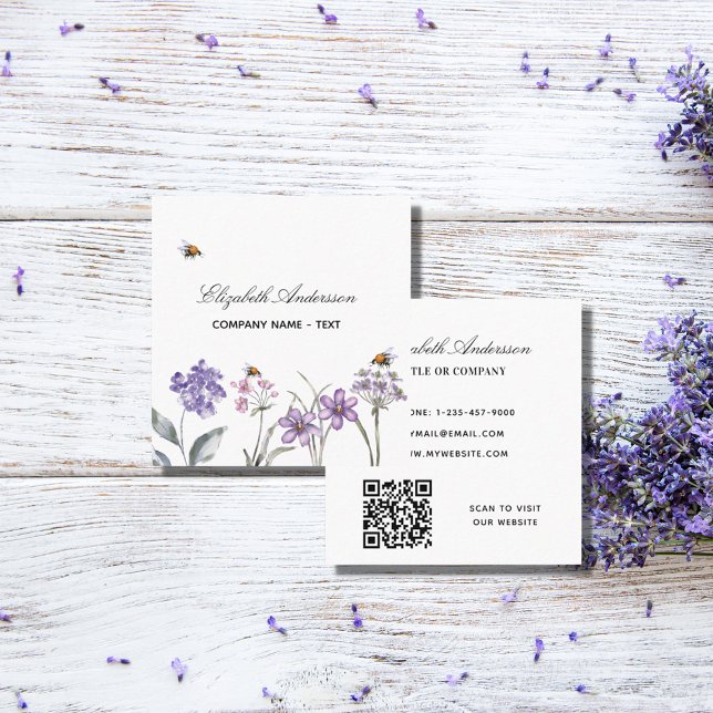 Wildblumen Violett-Lavendel-QR-Code Quadratische Visitenkarte (Von Creator hochgeladen)