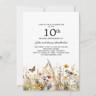 Wildblumen Vögel Schmetterlinge 10. Jubiläum Einladung