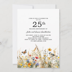 Wildblumen Vögel Schmetterlinge 25. Jubiläum Einladung