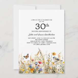 Wildblumen Vögel Schmetterlinge 30. Jubiläum Einladung