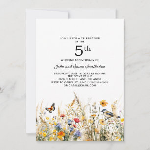 Wildblumen Vögel Schmetterlinge 5. Jubiläum Einladung