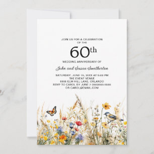 Wildblumen Vögel Schmetterlinge 60. Jubiläum Einladung