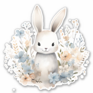 Wildblumen von Blauer und Pfirsich Bunny Rabbit Aufkleber