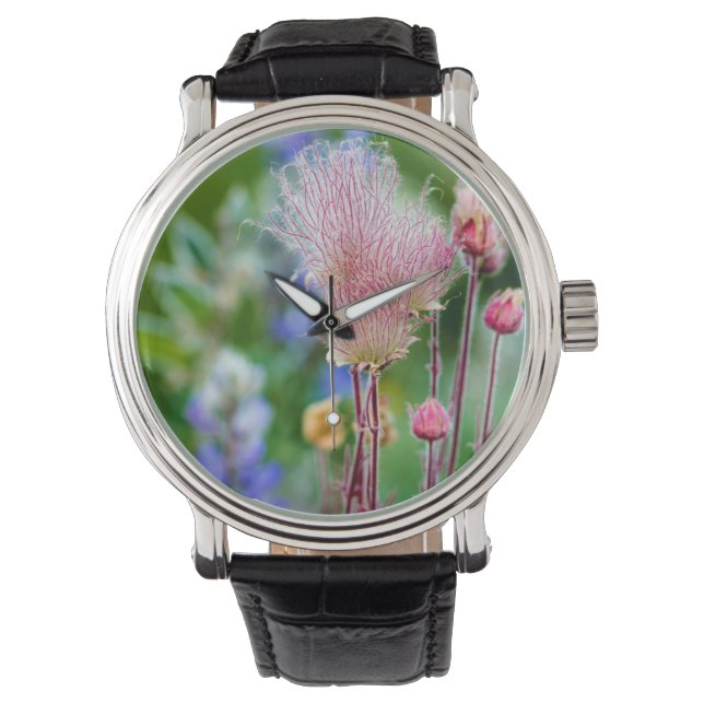 Wildblumen von Präriesmoke in Aspen Grove 2 Armbanduhr (Vorderseite)